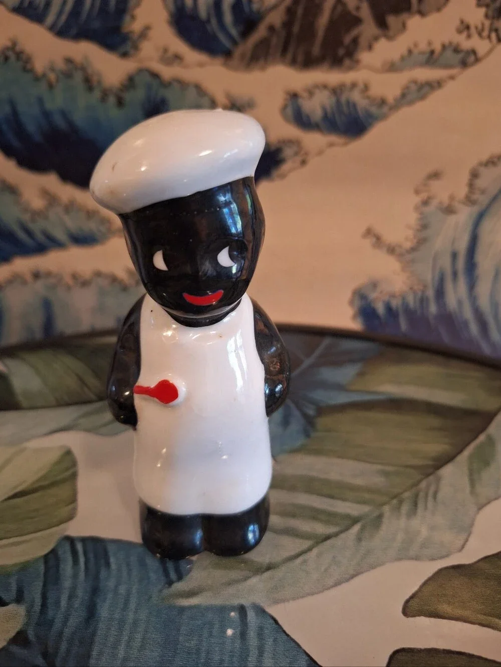 Vintage Black Americana Ceramic Chef Single S&P with White Hat & Apron